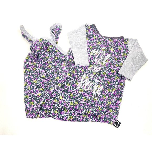 Rags Floral Rise & Shine Girl Baby Pouch Knotted Gown Outfit Purple Green 0-3 M